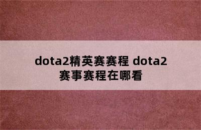 dota2精英赛赛程 dota2赛事赛程在哪看